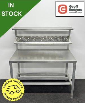 Used 1220mm Stainless Steel Centre Table With Undershelf & Garnish Rail - Includes G/N Containers!