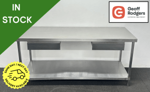 Used 1800mm Stainless Steel Centre Table With Undershelf & Double Drawer