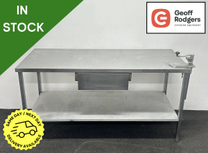 Used 1680mm Stainless Steel Centre Table With Undershelf & Single Drawer