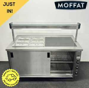 Used Moffat 2 x 1/1 GN Bain Marie & 2 x 1/1 GN Carvery Plate With Hot Cupboard & Heated Overgantry - Single Phase Hard Wired Electric