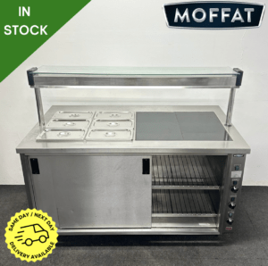 Used Moffat 2 x 1/1 GN Bain Marie & 2 x 1/1 GN Carvery Plate With Hot Cupboard & Heated Overgantry - Single Phase Hard Wired Electric