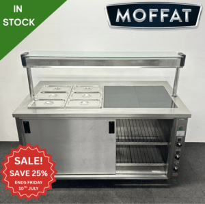 Used Moffat 2 x 1/1 GN Bain Marie & 2 x 1/1 GN Carvery Plate With Hot Cupboard & Heated Overgantry - Single Phase Hard Wired Electric