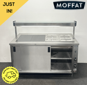 Used Moffat 2 x 1/1 GN Bain Marie & 2 x 1/1 GN Carvery Plate With Ambient Cupboard & Heated Overgantry - Single Phase Hard Wired Electric