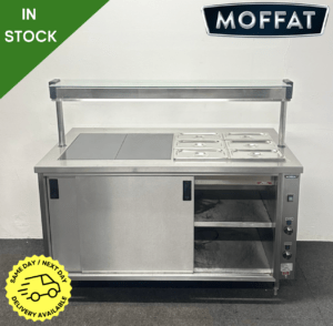 Used Moffat 2 x 1/1 GN Bain Marie & 2 x 1/1 GN Carvery Plate With Ambient Cupboard & Heated Overgantry - Single Phase Hard Wired Electric
