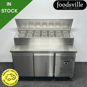 NEW Foodsville 1360mm 2 Door Prep Counter Fridge, On Wheels - Includes G/N Containers!