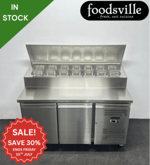 NEW Foodsville 1360mm 2 Door Prep Counter Fridge, On Wheels - Includes G/N Containers!