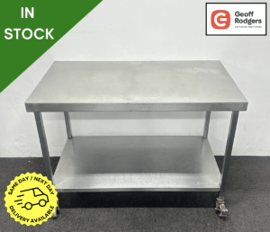 Used 1200mm Stainless Steel Centre Table With Undershelf, On Wheels