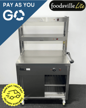 Pay As You Go: New Foodsville Lite 900mm Stainless Steel Double Shelved Hot Cupboard With Double Heated Overgantry, On Wheels
