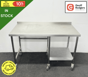 Used 1400mm Stainless Steel Wall Table With Undershelf, On Wheels - Custom Undercounter Space