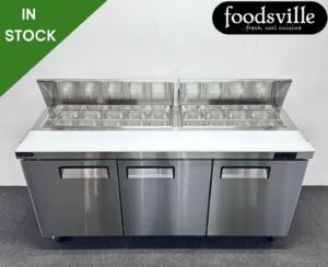 NEW Foodsville 1850mm 3 Door Pizza / Salad Prep Fridge, On Wheels - Includes G/N Containers!