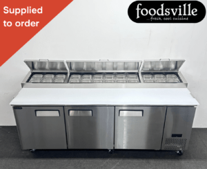 NEW Foodsville 2365mm 3 Door Pizza / Salad Prep Fridge, On Wheels - Includes G/N Containers!