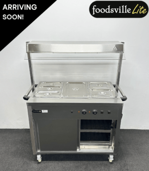 Hardly Used Foodsville Lite 3 x 1/1 GN Wet Well Bain Marie & Hot Cupboard With Heated Overgantry, On Wheels - Used For Three Months!