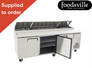 NEW Foodsville 2365mm 3 Door Pizza / Salad Prep Fridge, On Wheels - Includes G/N Containers!