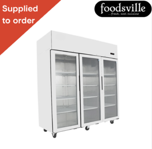 NEW Foodsville 1800mm Upright Triple Glass Fronted Display Fridge, On Wheels