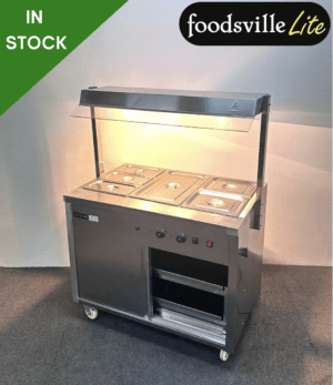 Hardly Used Foodsville Lite 3 x 1/1 GN Wet Well Bain Marie & Hot Cupboard With Heated Overgantry, On Wheels - Used For Three Months!