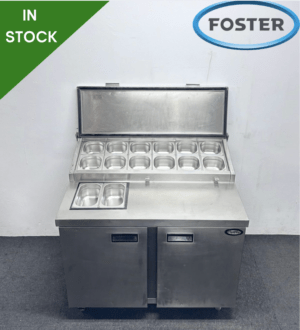 Used Foster 1140mm 2 Door Prep Counter Fridge, On Wheels - Includes G/N Containers!