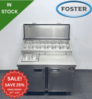 Used Foster 1140mm 2 Door Prep Counter Fridge, On Wheels - Includes G/N Containers!