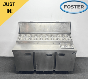 Used Foster 1720mm 3 Door Prep Counter Fridge, On Wheels - Includes G/N Containers!