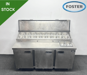Used Foster 1720mm 3 Door Prep Counter Fridge, On Wheels - Includes G/N Containers!