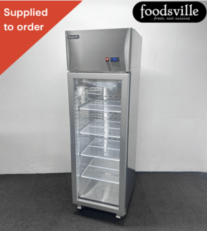 NEW Foodsville 600mm Upright Single Glass Fronted Display Freezer, On Wheels