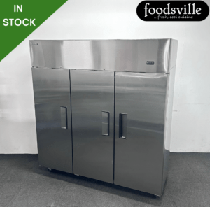 NEW Foodsville 1800mm Stainless Steel Upright Triple Door Fridge, On Wheels