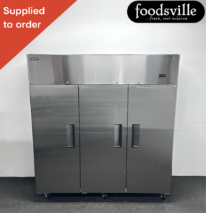 NEW Foodsville 1800mm Stainless Steel Upright Triple Door Freezer, On Wheels