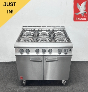 Used Falcon Dominator 900mm Stainless Steel 6 Ring Cooker With Oven, On Wheels – Natural Gas