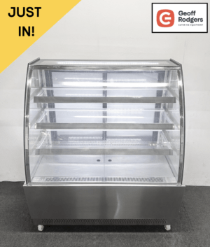 Used 1200mm Illuminated Curved Glass Showcase Display Fridge, On Wheels