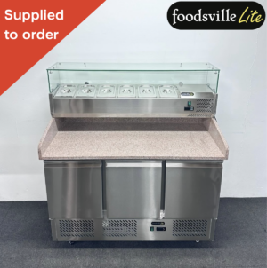 NEW Foodsville Lite 1365mm 3 Door Pizza Prep Granite Counter Fridge, On Wheels - Includes G/N Containers!