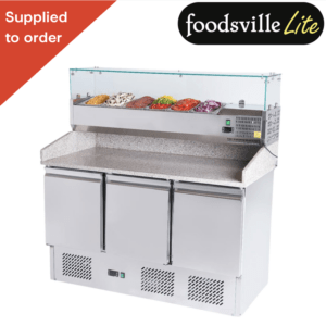 NEW Foodsville Lite 1365mm 3 Door Pizza Prep Granite Counter Fridge, On Wheels - Includes G/N Containers!