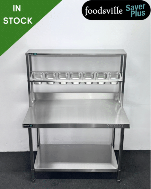 NEW Foodsville Saver Plus 1200mm Stainless Steel Wall Table With Undershelf & Garnish Rail – Includes G/N Containers & Lids!