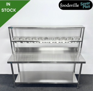 NEW Foodsville Saver Plus 1800mm Stainless Steel Wall Table With Undershelf & Garnish Rail – Includes G/N Containers & Lids!