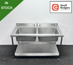Used 1450mm Stainless Steel Double Bowl Dishwasher Sink With Undershelf - Includes Taps!